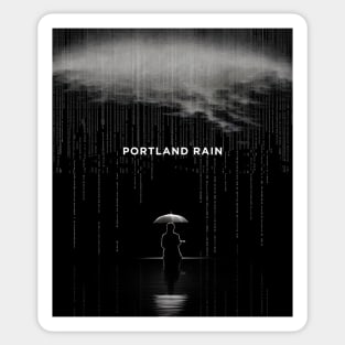 Portland Oregon Winter Rain: A person isolated under an umbrella in the pouring rain Sticker